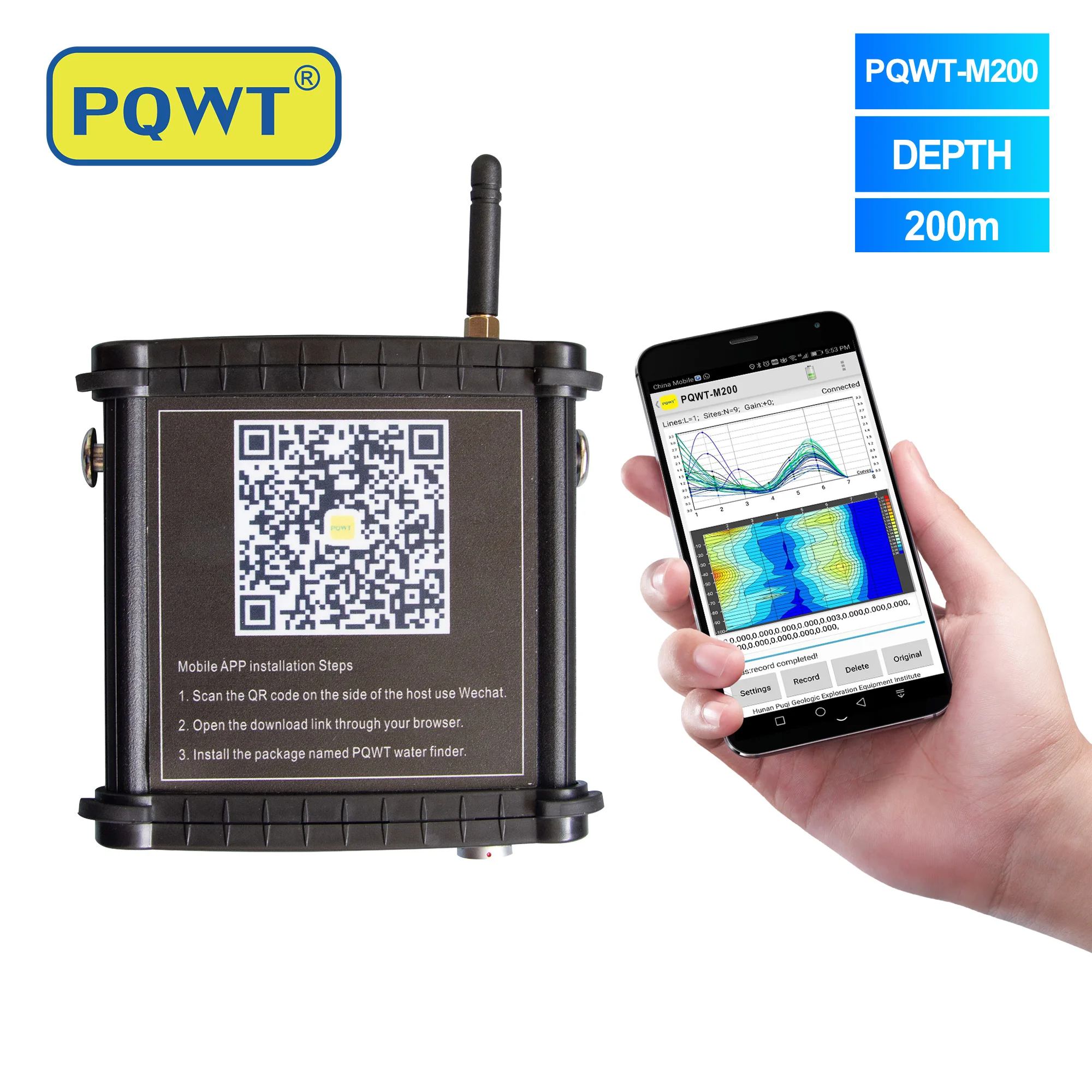 

PQWT M200 Underground Water Detector Finder Detect Groundwater on Mobile Phone Borehole Survey Device