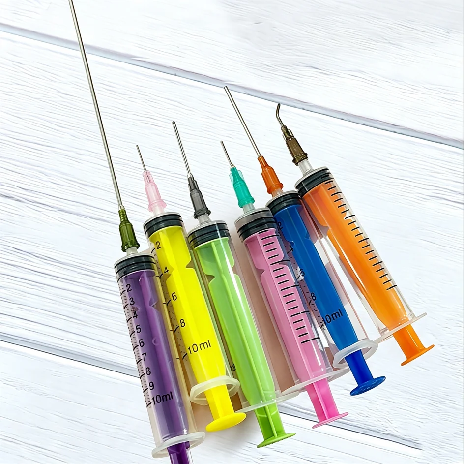 10ml Multicolor Plastic Dispensing Syringe with Blunt Tip Attachment, Non-Medical for Ink Filling, Liquid Transfer, Lab, Pet Fee