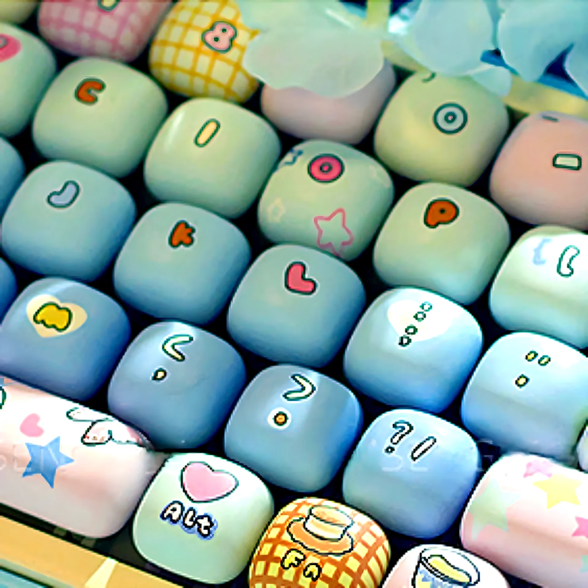 Round Cute MOG Keycap Set PBT 137 Keys Personalized Bun Keycaps for 60/64/84/98/108 Gaming Mechanical Keyboard MX Switch