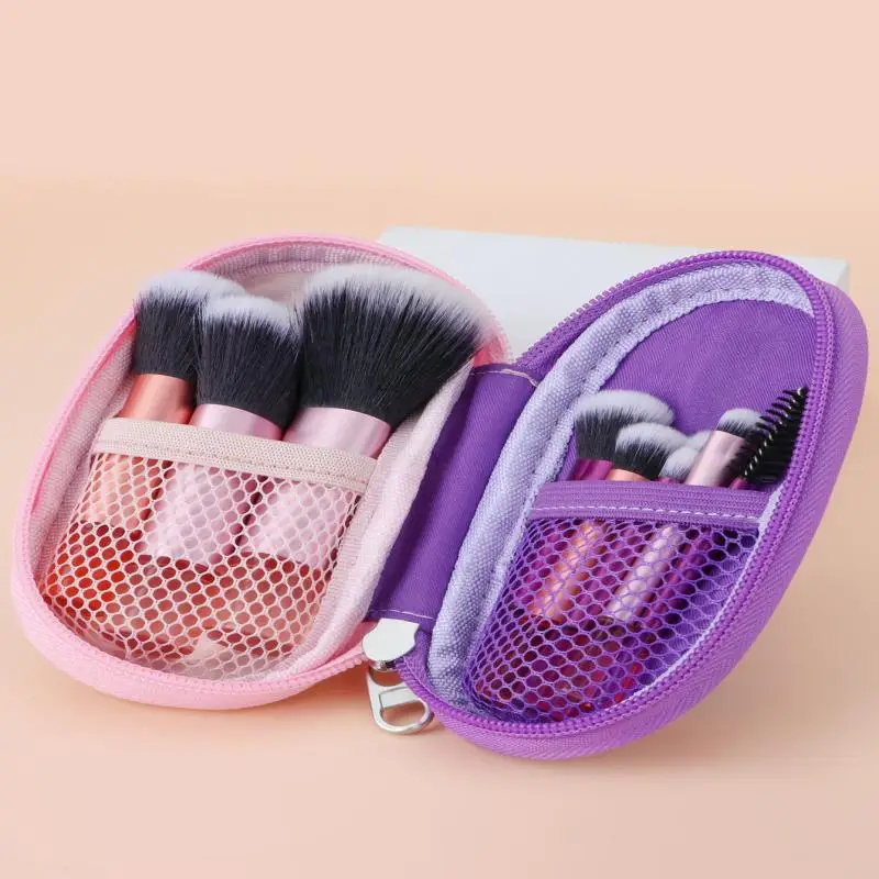 10 pçs mini conjunto de escova de maquiagem em pó sombra fundação blush liquidificador corretivo beleza portátil ferramenta de maquiagem escova kit viagem