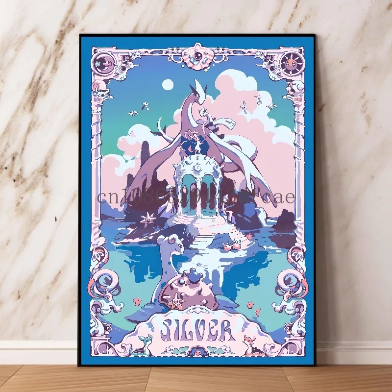 Affiche de dessin animé Pokemon pour enfants, peinture sur toile, art mural, image moderne, décor à la maison, cadeaux classiques, personnages d'anime, Rayquatro Lugia