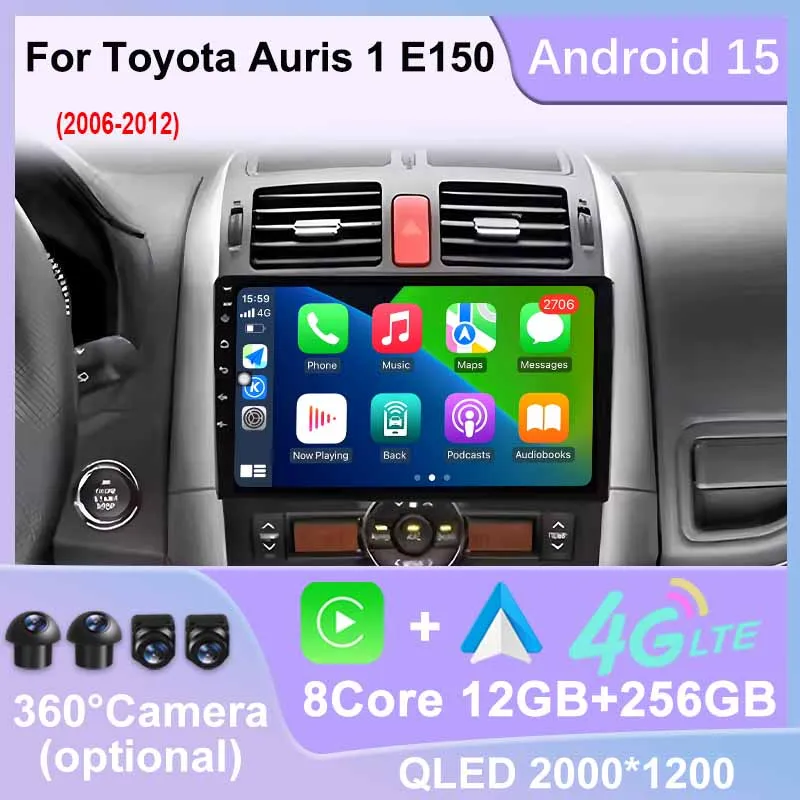 

Android Auto Carplay Car Radio Multimedia For Toyota Auris 1 E150 2006 - 2012 Car Android Video Stereo GPS DSP Bluetooth WIFI