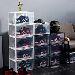 AJ Sneakers Box Hardened Transparent Plastic Shoe Box Stackable Cabinet Storage Boxs High-top Dustproof AJ Shoes Organizers