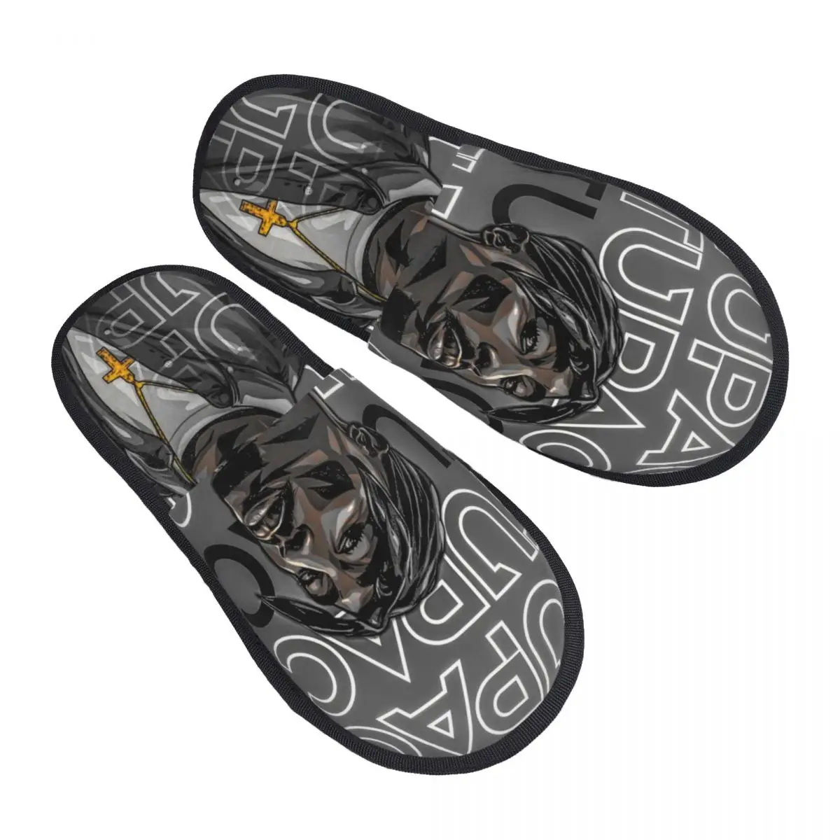 Custom Rapper Tupac 2P-pac Hip Hop House Slippers Women Soft Memory Foam Slip On Hotel Slipper Shoes