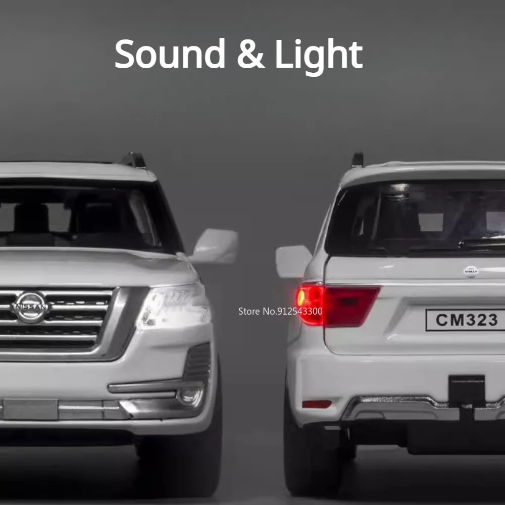 Modèle de voiture de patrouille en alliage moulé sous pression pour enfants, véhicule tout-terrain, simulation du son et de la lumière, dos nervuré, jouets de carrosserie en métal, échelle 1/32