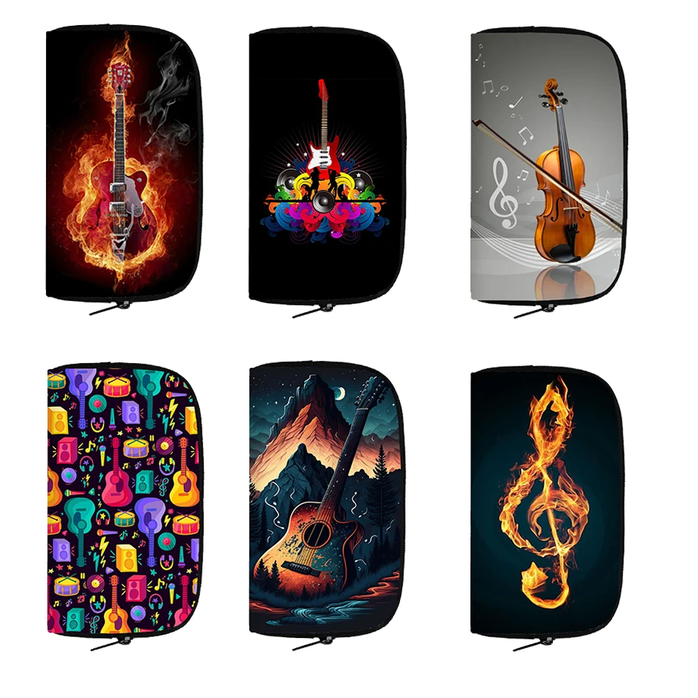 

Music Notes Print Wallet Women Purse Girls Clutch Bag Piano / Guitar Pattern Coin Bags Credit Card Earphone Long Wallet Gift