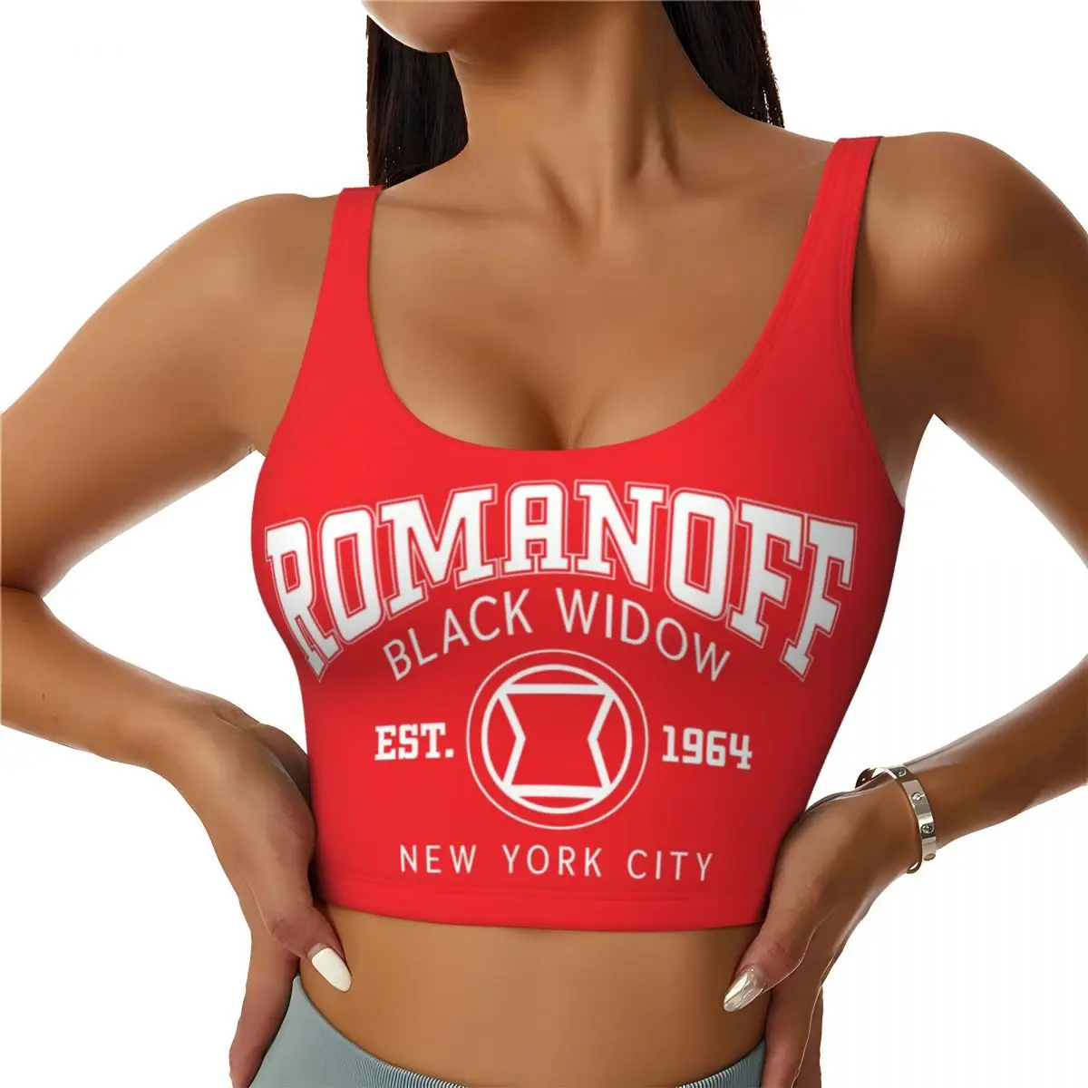 

Custom Romanoff Black Widow Sports Bra Women High Impact Workout Yoga Crop Top