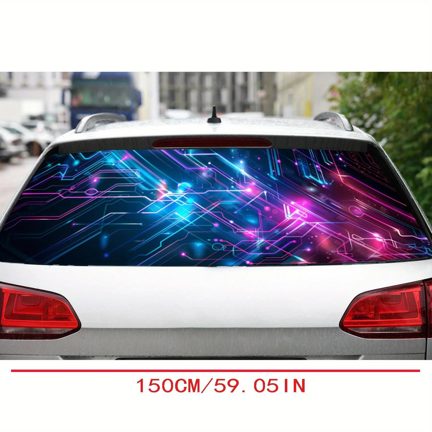 Cyberpunk Circuit PVC Perforated Car Vinyl Wraps, Privacy Enhancing Design for Rear Window, Car Rear Windshield Sticker for Most