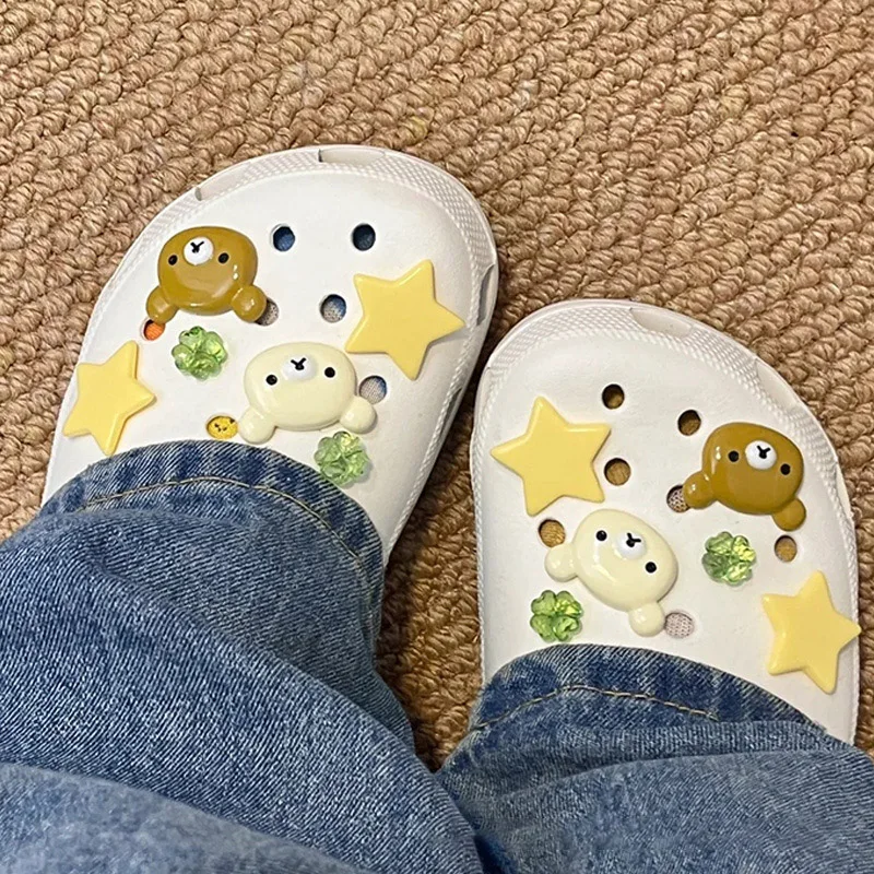 Cartoon Bears Star Shoe Charms Accessories Sunglasses Beach Ocean Series DIY Slide Sandals Garden Shoe Decoration Buckle Gifts