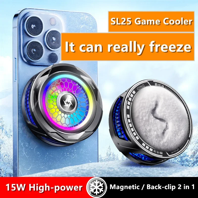 

15W High Power Magnetic/ Back-clip 2 in 1 Semiconductor Freezable Ice Cooling Radiator SL25 Mobile Phone Summer PUBG Game Cooler