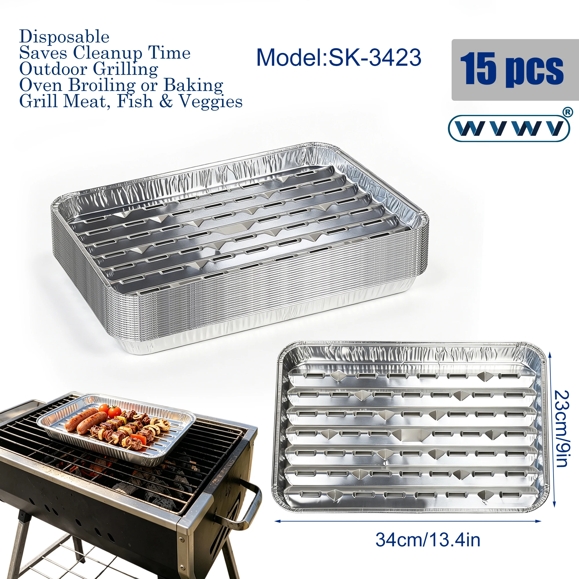 15-Piece Set of Heat-Resistant Disposable Aluminum Foil Barbecue Trays, Outdoor Grill Isolation Aluminum Foil Trays, Oil-Draining Tin Foil Baking Trays, Oven-Specific Meat Grilling Trays, Rectangular Hole Design, Barbecue Trays, Universal Aluminum Foil Trays for Outdoor Bbq