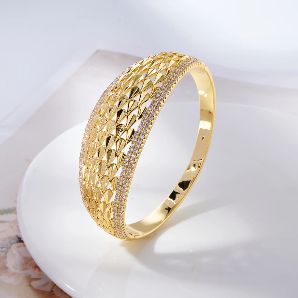 018486 014476 Bangle Set For Women Cubic Zircon Bangle Ring Wide bracelet Dubai  Bridal Jewelry Accessories Wedding Party