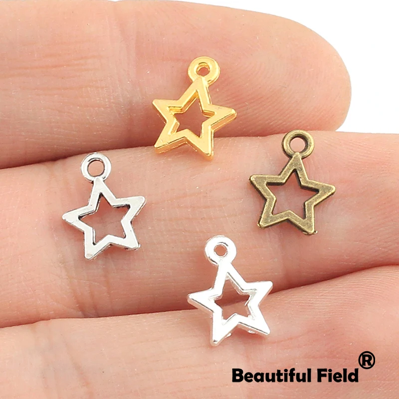 50pcs 13*10mm Antique Silver Bronze Gold Color Plated Handmade Charms Necklace Pendant Five-pointed Star A026