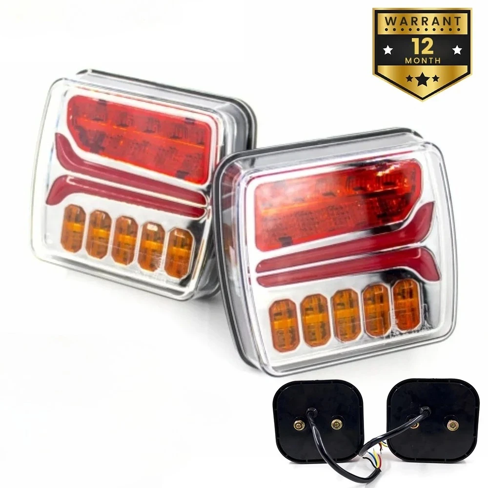 2pcs 4 inch Square Rear LED Flowing Turn Signal Tail Light Blinker Brake Licesen Plate Driving Lamp 12V 24V Truck Trailer RV