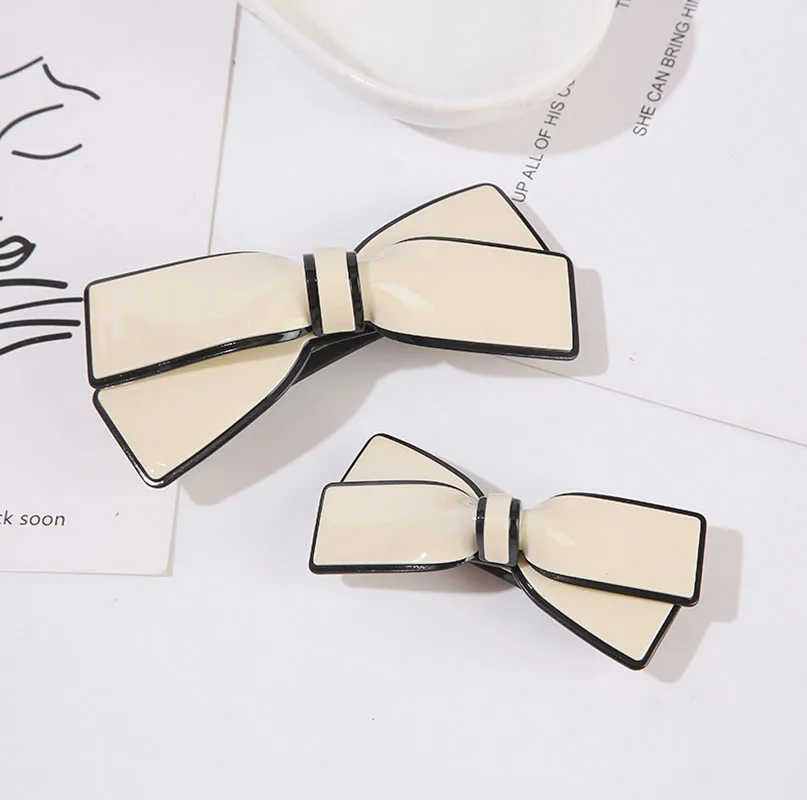 Wholesale Ins Hot Selling Vintage Bowknot White And Black Color Hairclip High Quality Aceate Spring Clip Hair Accessoires