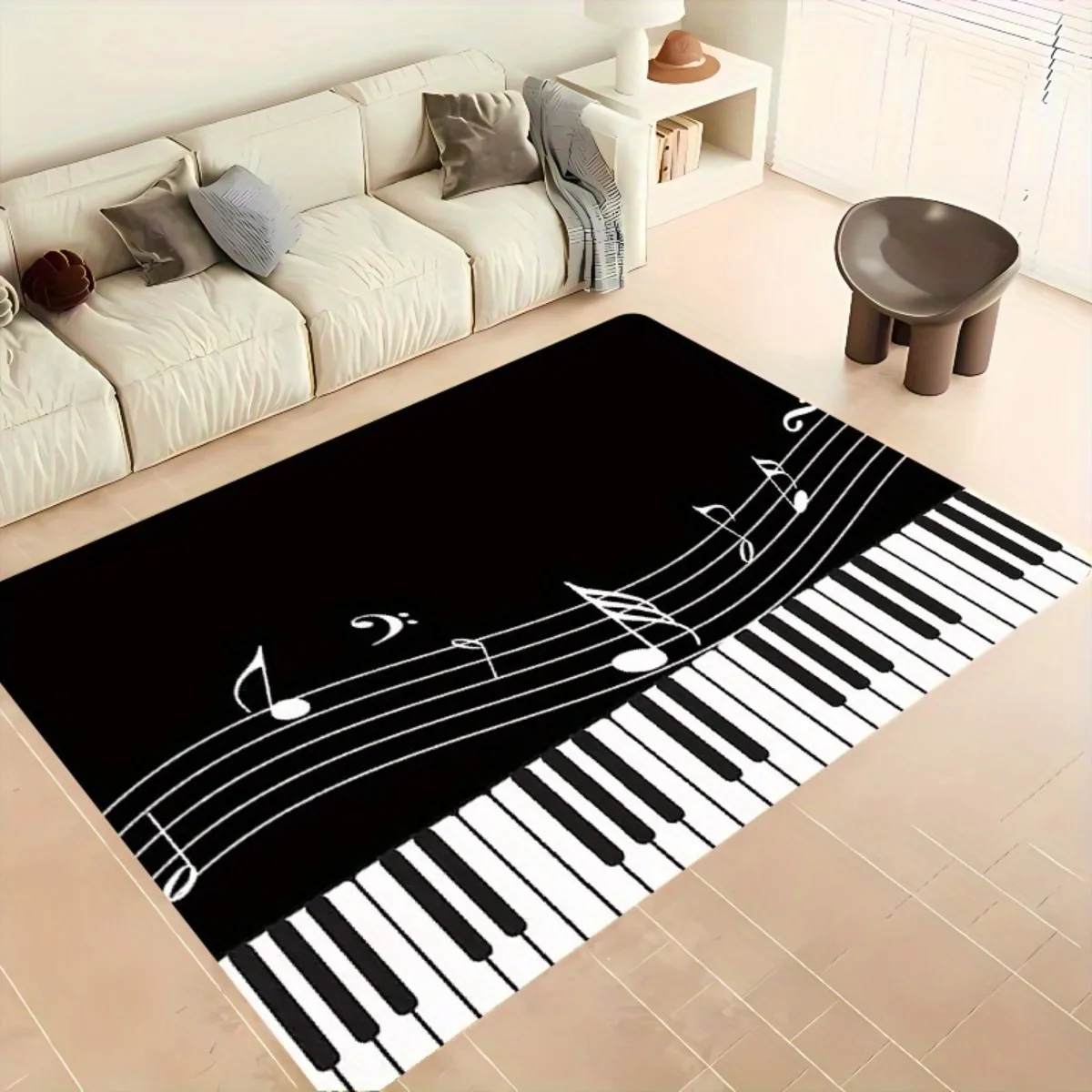Black Music Note Flannel Doormat Piano Key Print Non-slip Floor Mat Soft Area Rug for Living Room Bedroom Decor