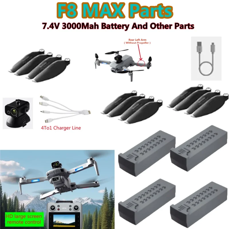 

F8 MAX Remote Control Quadcopter Spare Parts 7.4V 3000Mah Battery Propeller Arm USB Charger F8 MAX RC Drone Parts Accessories