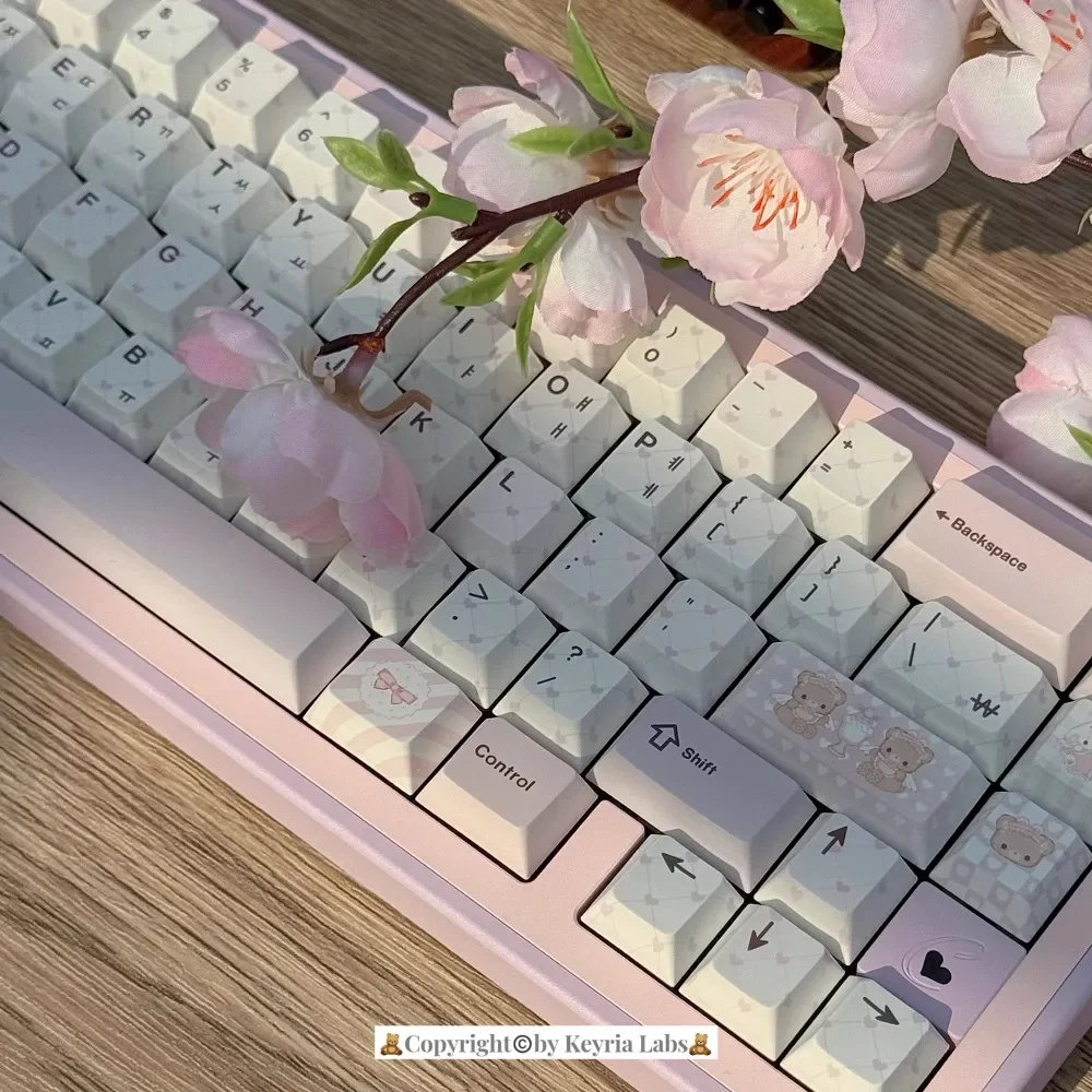 

Bear Tea Party Theme Keycap Set 156Key PBT Custom Cute Pink Cherry Profile Gaming KeyCap for Mechanical Keyboard Gift Wooting
