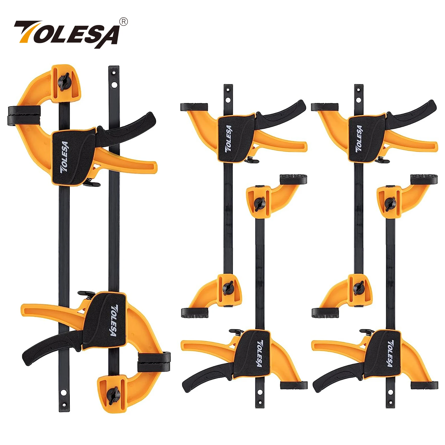 TOLESA 6PCs Bar Clamps for Woodworking, Quick Grip Clamps 45 Lbs Load Limits 6Pc Light Duty One Handed Clamps & Spreader 4 & 6\