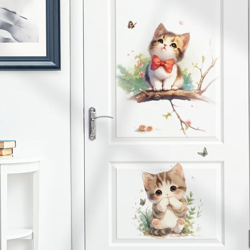 Cute Cat Vinyl Tile Child Wall Stickers For Baby Room Decor Furniture Sticker Wall Decor Adhesive Wallpaper Bedroom Accessories