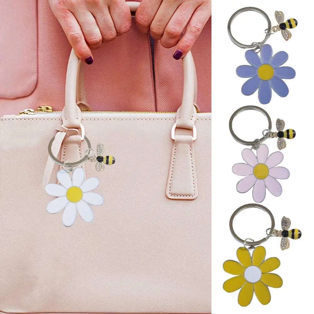 Backpack Pendant Flower Keychain Rhinestone Bee Charm Keychain Floral Bag Accessories for Women Shiny Flower Keyring for Girls