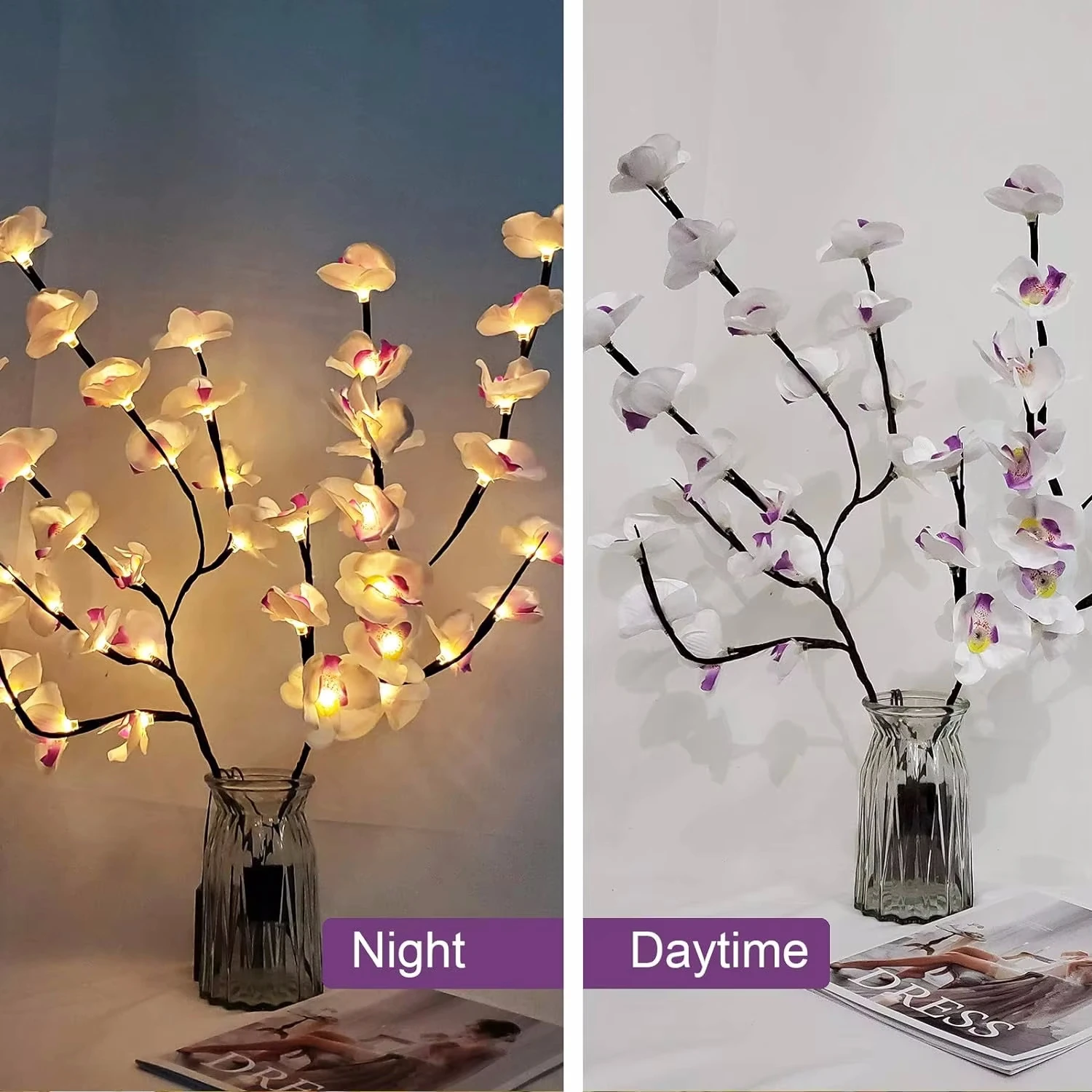 2PCS Orchid Fake Flower Bouquet 73cm Flowers Branches Lights Artificial Decorative Lights Flower Shape Light DIY Floral Decors