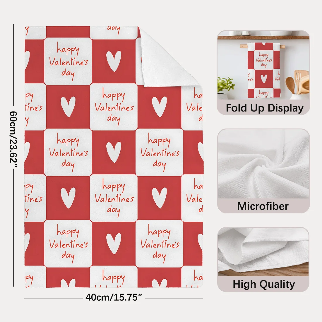 2PCS Kitchen Towels Dish Valentine's Day Text Illustration Kitchen Towels Dish Towel Dish Cloths for Kitchen Decor 40x60cm