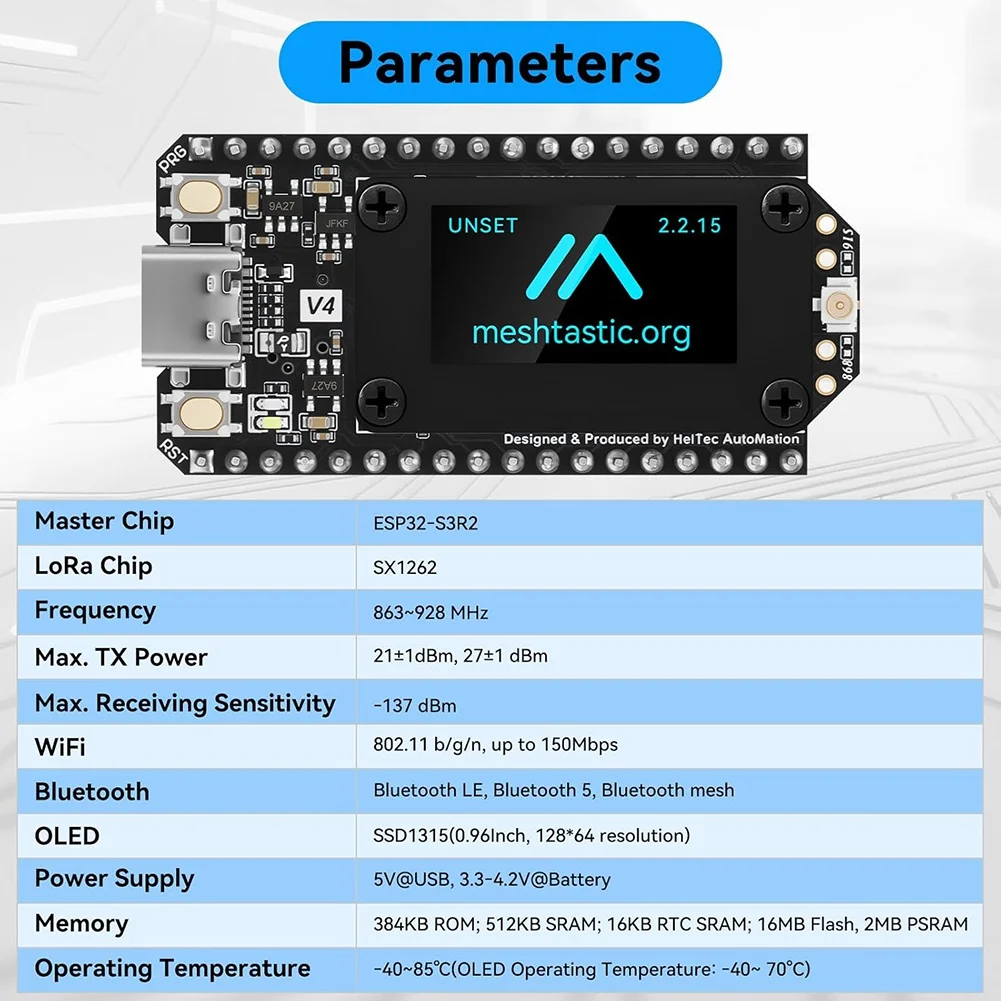 

(ABGQ) MeshtasticLora32 V4 Esp32 BT Wifi Development Board 0.96-Inch OLED Screen ESP32-S3R2 Low-Power IoT Board W/Case