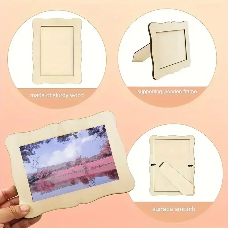 2026 New Wooden Wavy Single Photo Frame Unfinished Blank DIY Picture Frame Hand Painted Tabletop Display Home Wedding Decor
