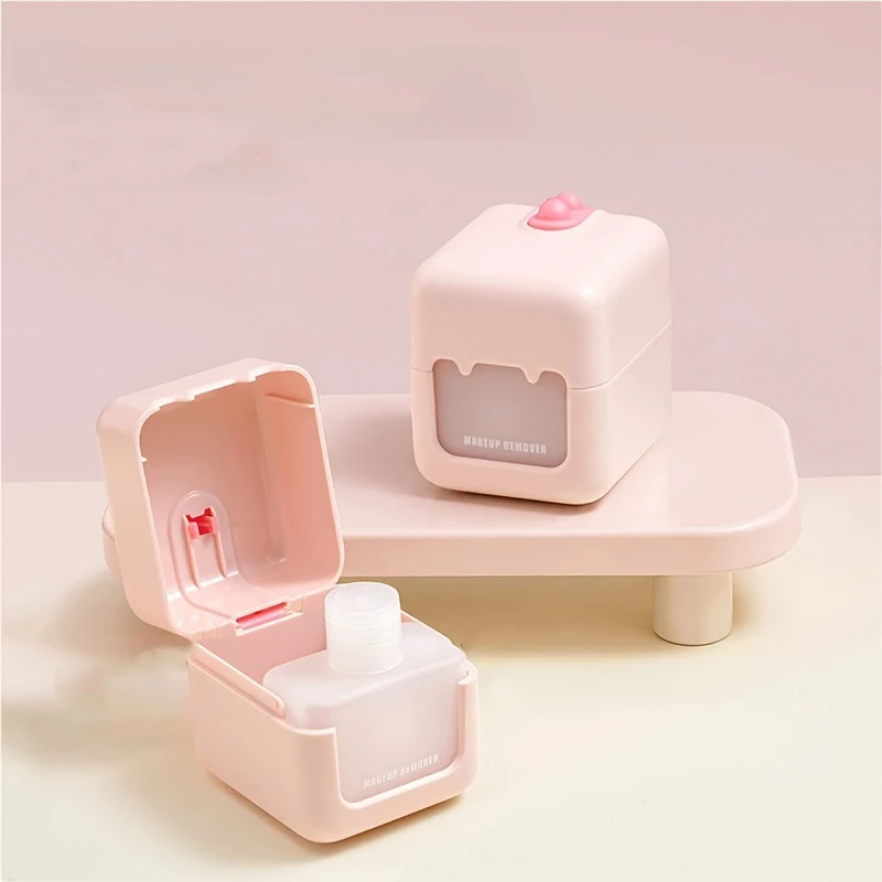 1pcs Pressing makeup remover dispenser box, portable makeup remover cotton integrated storage box, sealed and leak proof
