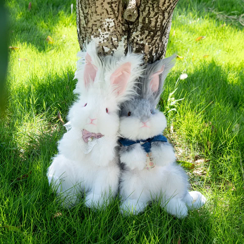 Sac à dos réaliste en peluche de lapin Angora, jouet en peluche Super doux, sac de lapin portable, cadeau d'anniversaire mignon et câlin