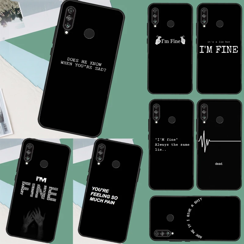 Sad depression Black Word Aesthetic Case For Huawei P20 P30 P40 Lite P60 Mate 60 Pro Nova 10 9 SE 5T 11i 8i 3i Y60 Y61 Y70 Y90