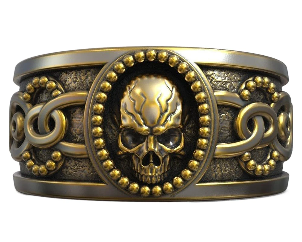 

18g Sugar Skull Calavera Floral Pattern Unisex Art Relief Gold Ring Customized 925 Solid Sterling Silver Rings Many Sizes 6-13