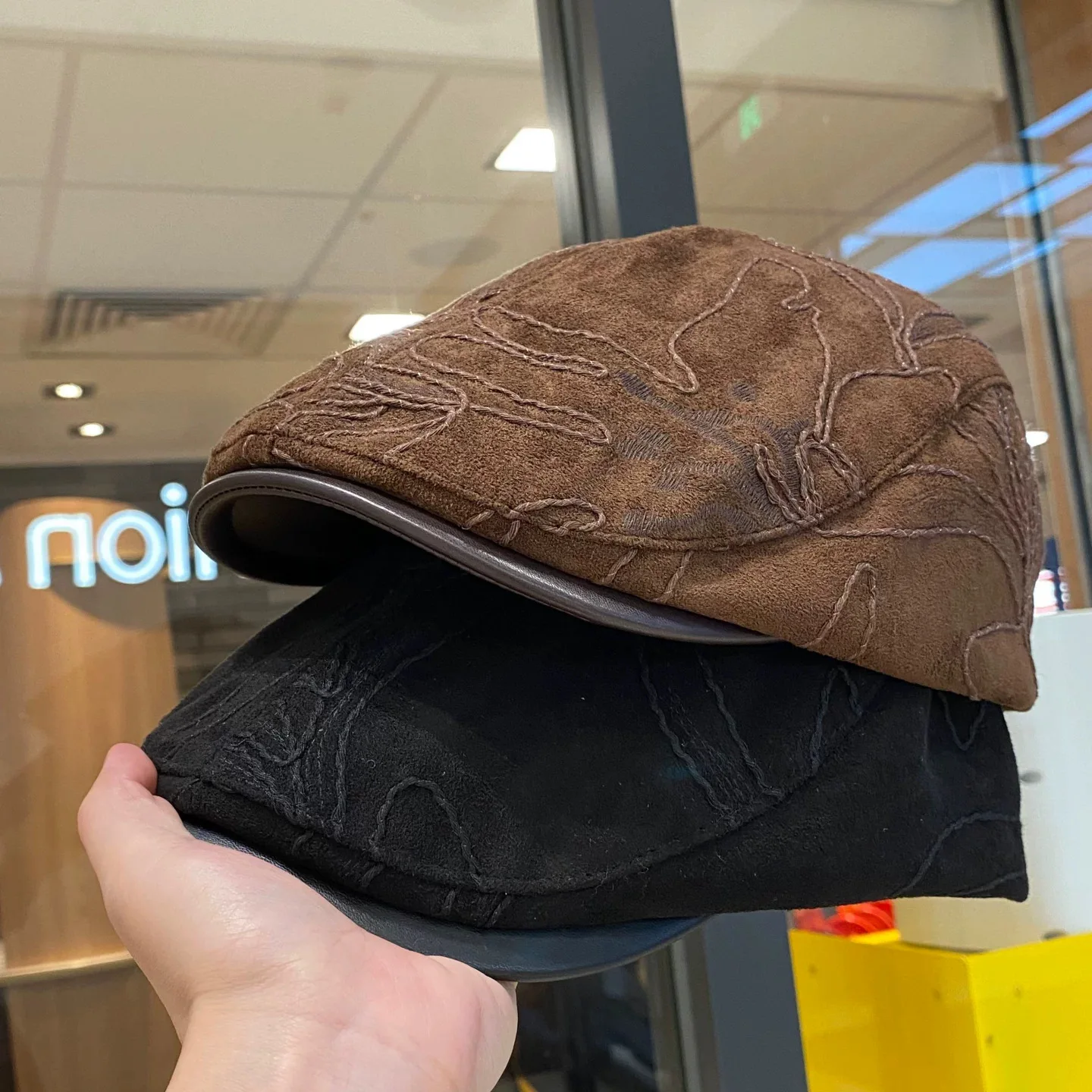 Retro fashion irregular line flower forward hat PU brim patchwork baseball cap casual versatile beret