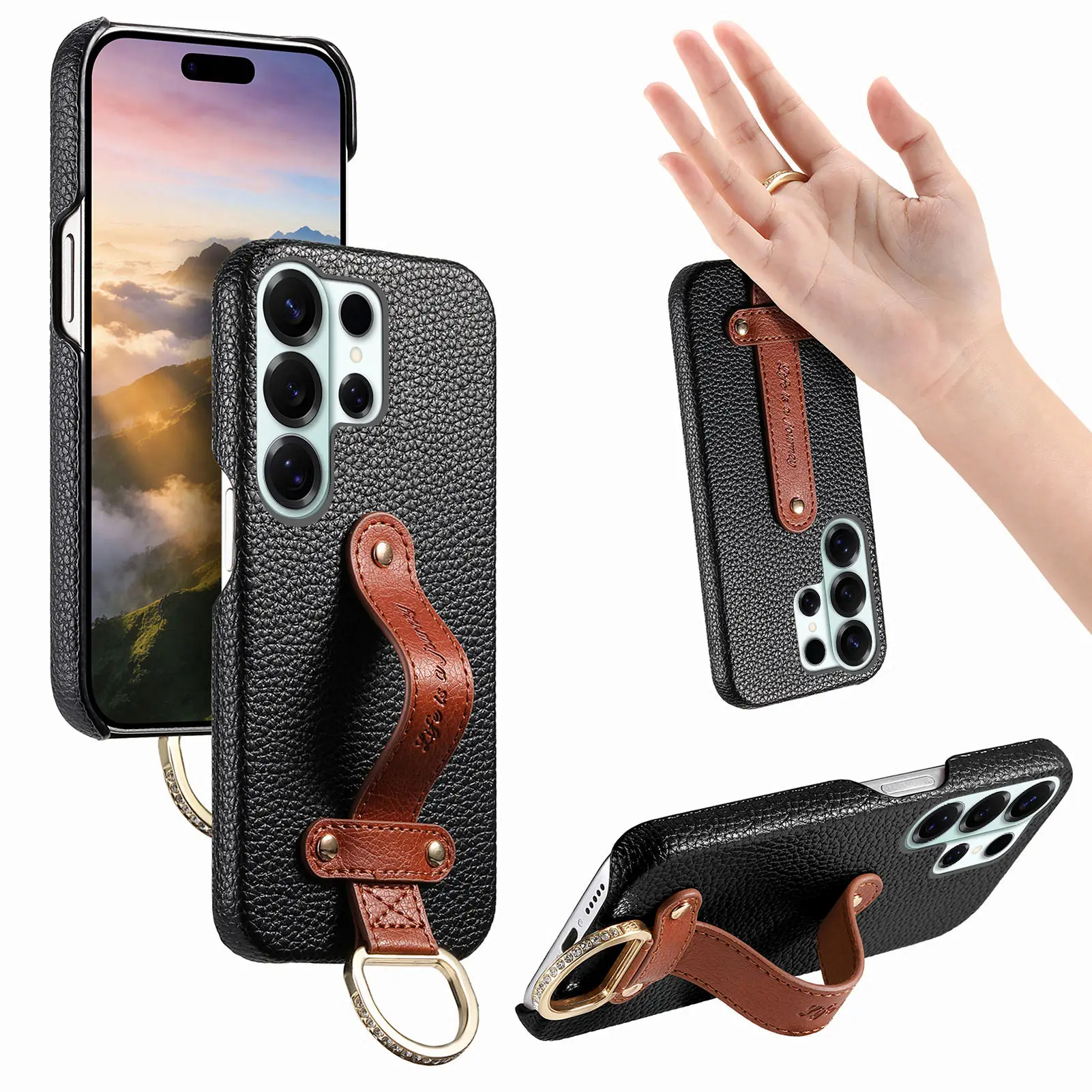 Handgelenkriemen-Handyhülle für Samsung Galaxy S26 S25 S24 Ultra S22 Plus S23 S21 FE A57 A37 A17 A07 A56 A36 A26 A16 Lederhülle