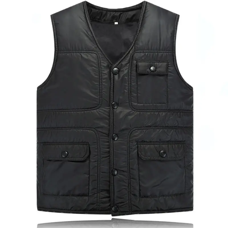 

Men 2023 Autumn Winter Fashion Cotton Down Jackets Vest Male Thicken Warm Sleeveless Coat Men Buttons V-neck Waistcoat D375