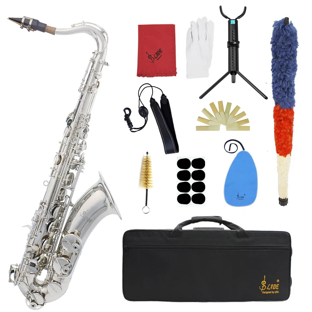 

SLADE Tenor Saxophone Bb Tune Brass Sax Professional Musical Instrument With Case Reeds Gloves Stand Cloth Parts & Accessories