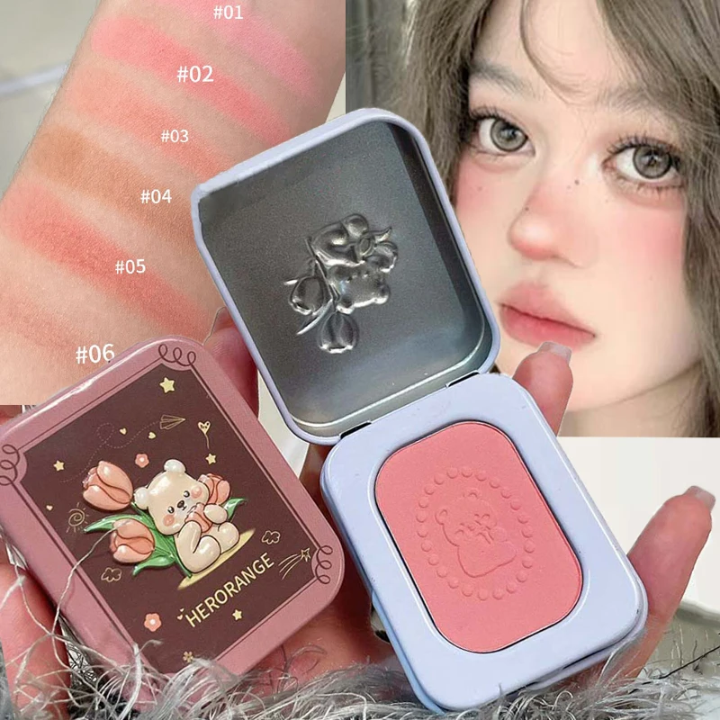 Paleta de colorete en polvo de oso y flores, serie marrón mate Natural, ilumina las mejillas, colorete sombreado, rubor Rouge, Cosméticos de maquillaje coreanos