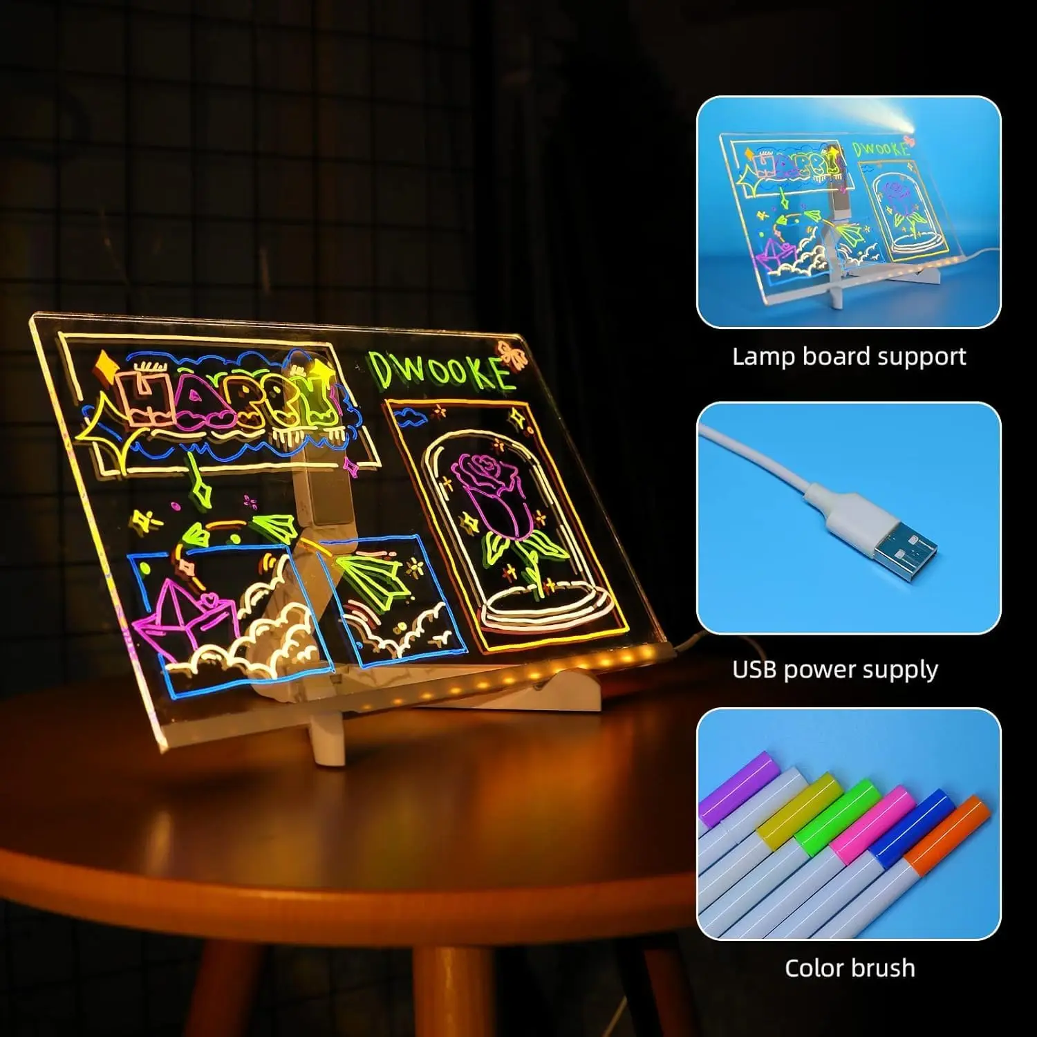 Creative rewording message board, with transparent drawing board, 7 colored pens suitable for school displays and home desks