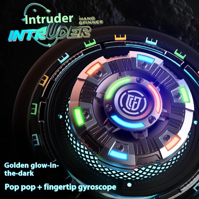 Glowing Black Tech Fidget Spinner Two-In-One Finger Relaxing Toy For Boys Casual Play Stress Relief Spinner