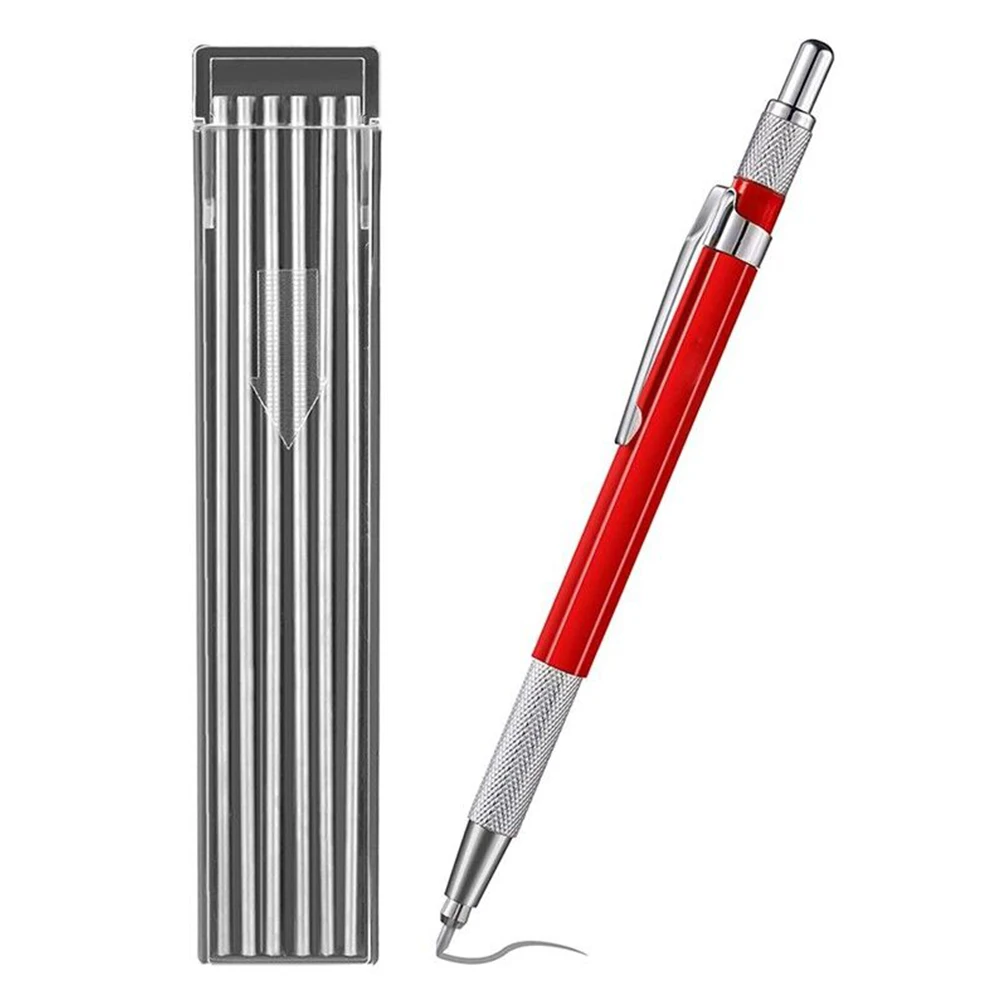 Welding Pencil With 12PCS Silver Streak Refills Mechanical Metal Marker  Welding Fabrication Red Equipment Accessories