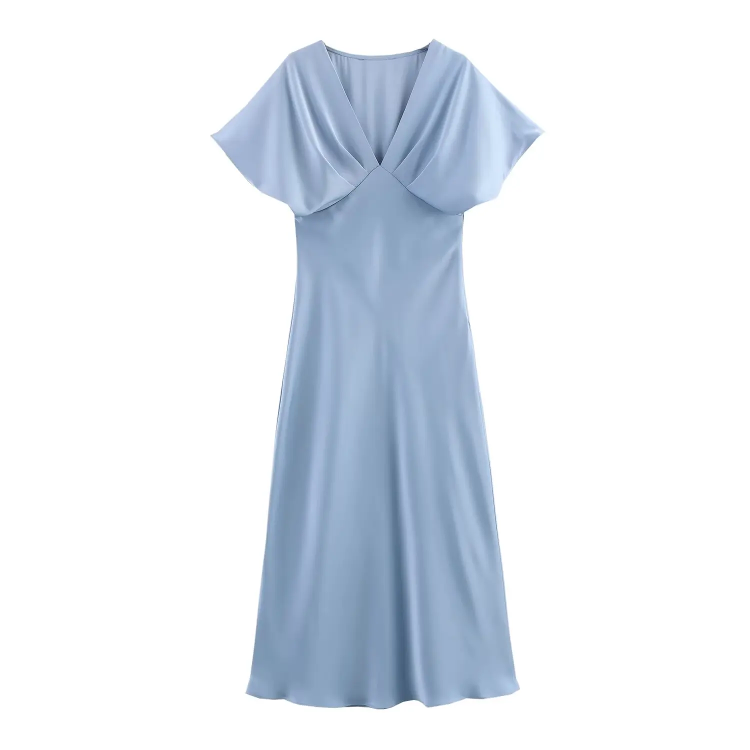 فستان نسائي صيفي موديل 2025 بأكمام قصيرة فستان ميدي مثير بياقة على شكل حرف v مطوي فساتين متينة للحفلات المسائية أنيقة 4 ألوان