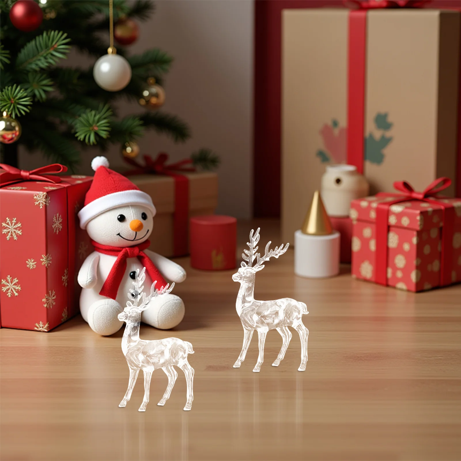 

2Pcs Acrylic Christmas Transparent Deer Ornaments Reindeer Pendants Hanging Xmas Tree Tabletop Crystal Elk Decorations