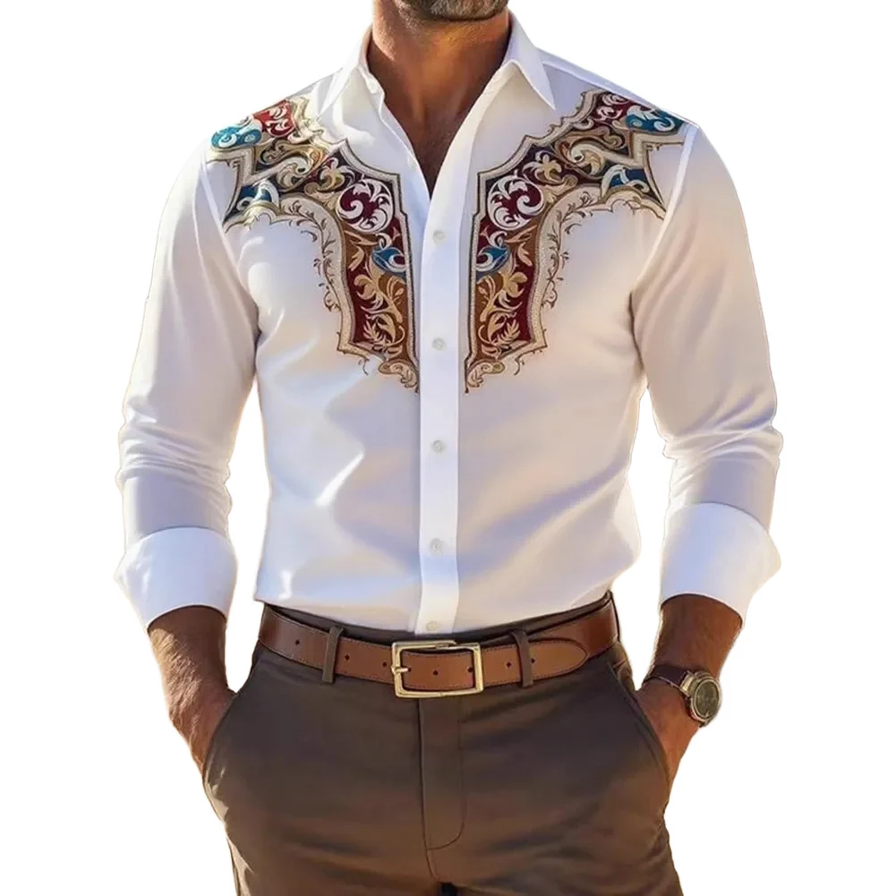 Fashion Printed Mens Retro Floral Shirts Outdoor Casual Lapel Long Sleeve Stretch Comfortable Man Shirt Streetwear