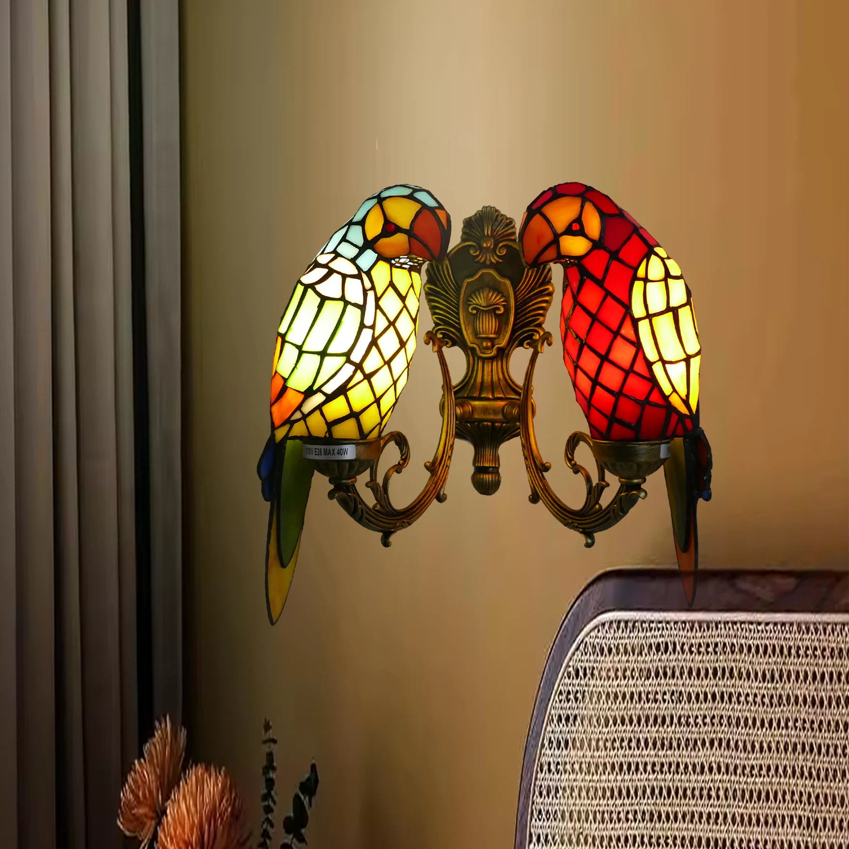 Nordic Retro Indoor Double-Head LED Wall Lamp Creative  Animal Parrot Design Metal Iron Living Room Bedroom Decoration