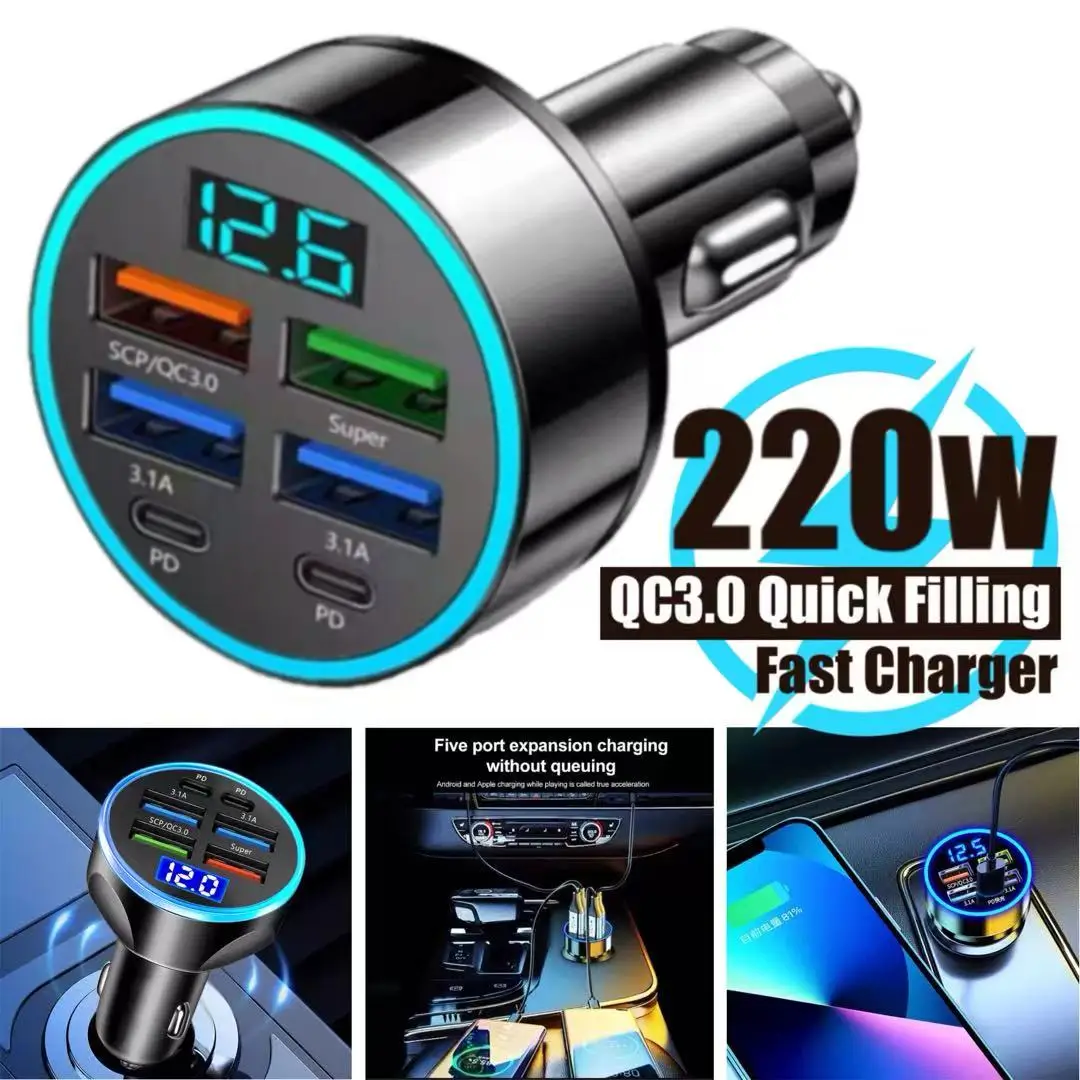 Car Charger 4USB PD Type-C Car Power Charger QC3.0 Cell Phone Quick Charged for iPhone Samsung Huawei Xiaomi Quick Charge