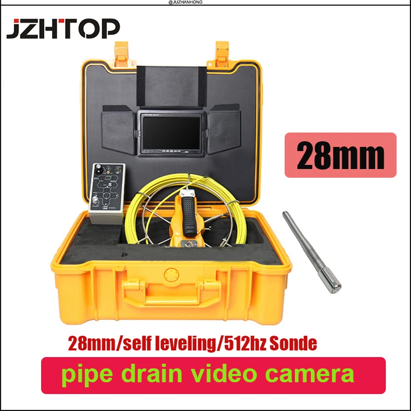 

Long Spring Self Leveling 28mm 512hz Transmitter Pipe Inspection Camera System 7'LCD Battery ABS Suitcase DVR