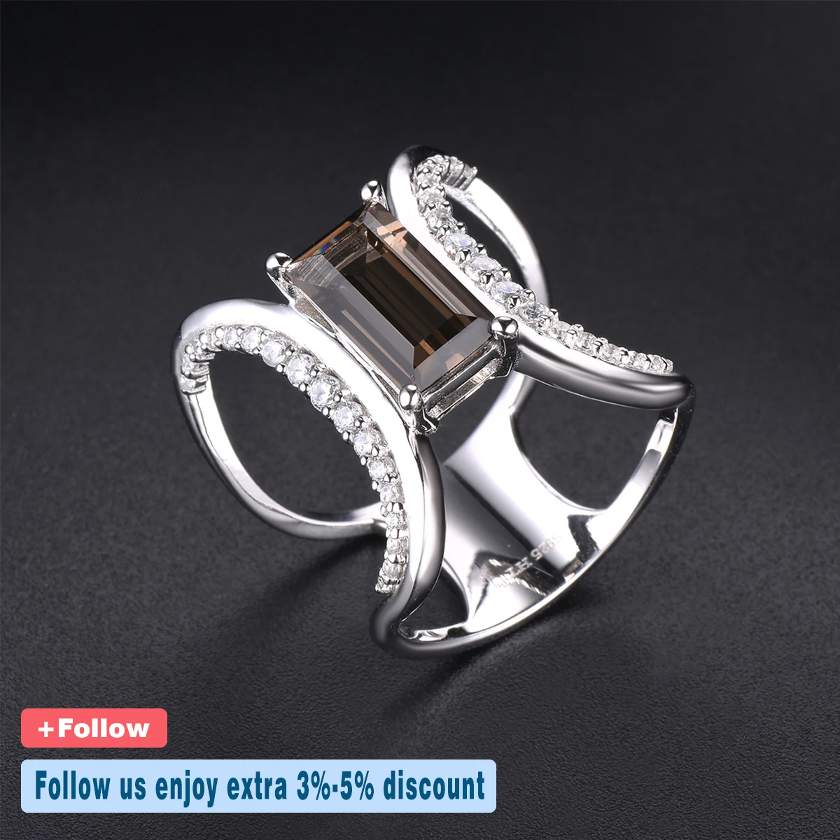 Hutang 1.99ct Smoky Quartz Women's Ring Natural Gemstone Solid 925 Sterling Silver Rings Fine Jewelry Unique Fashion Design Gift