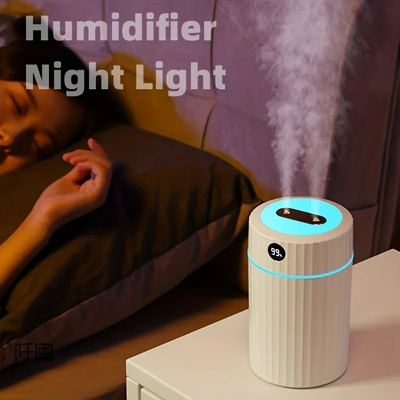 1pc 2L Double Jet Humidifier with Display - Improve Air Quality and Health with Adjustable Mist Levels and Automatic Shut-Off