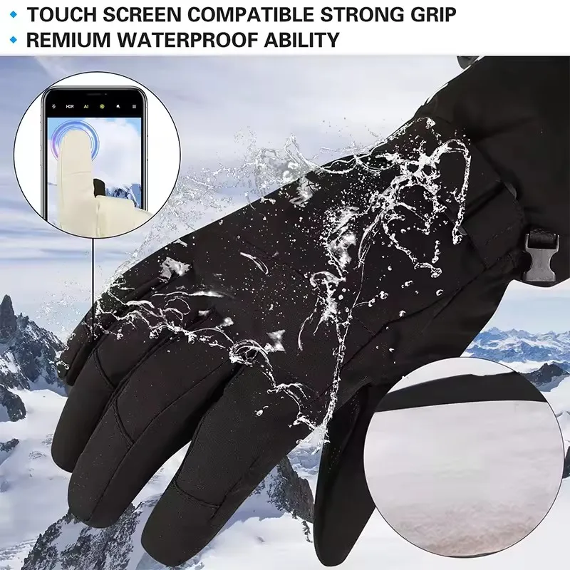 Zai Xiao Fleece Ski Five Fingers Gloves Touch Screen Gloves Winter Non-slip White Warm Riding Gloves Thickened Waterproof Sports